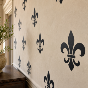 Autocollants muraux fleur de lys noirs sur mur ivoire dans une entrée