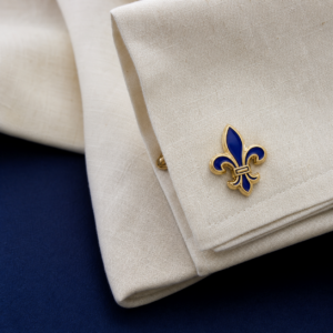 Boutons de manchette Lys Marine — or poli et émail cobalt